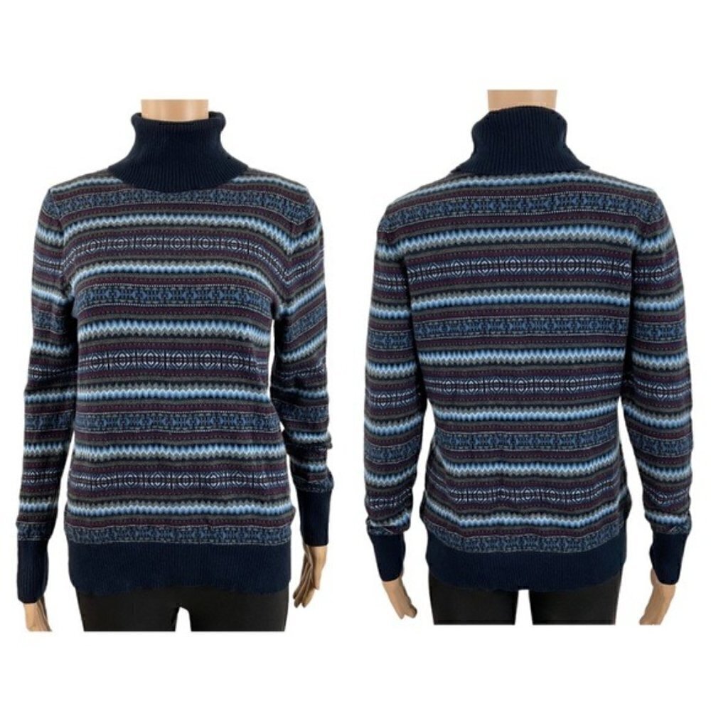 L.L Bean Fairisle Cashmere Blend Turtleneck Sweater sz Medium Petite Long sleeve
